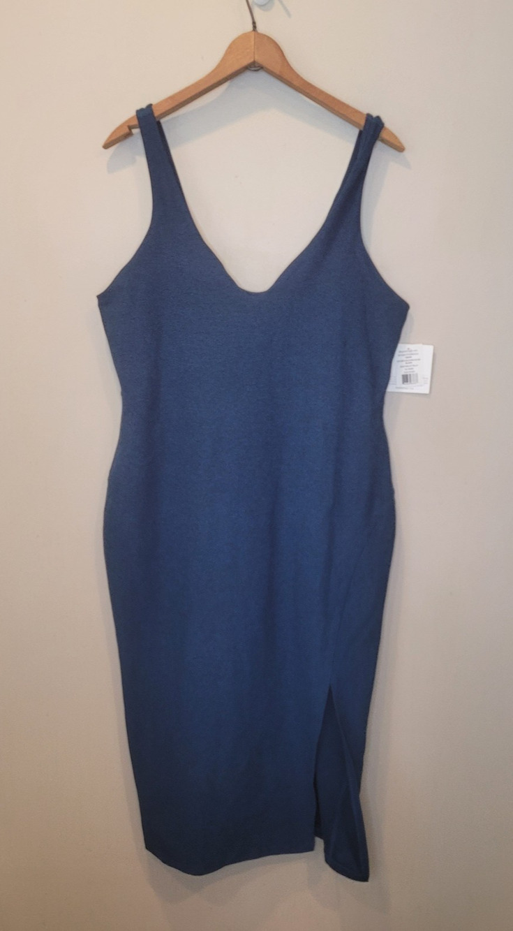 Beyond Yoga Blue Spacedye Inspire Midi Dress Size XL NEW Athleisure Comfort